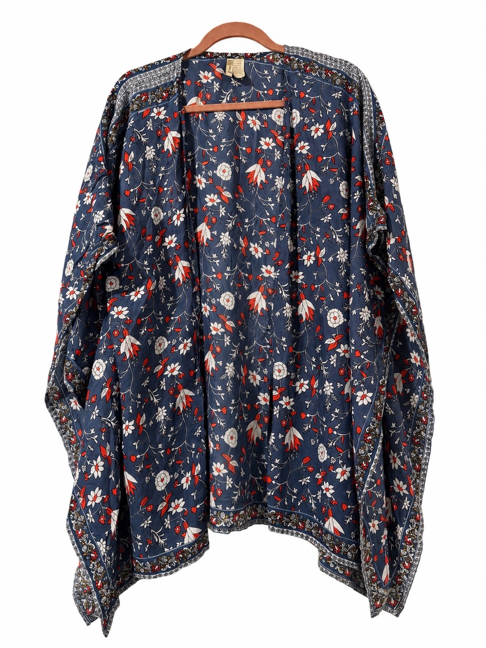 Japna Blue Floral Boho Open Front Kimono/ Cardigan/ Cover Up One Size/ Free Size - Picture 3 of 5